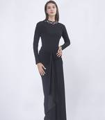 Black crepe plain long dress