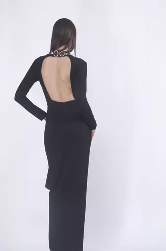 Black crepe plain long dress