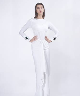 White crepe plain long dress 1