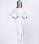 White crepe plain long dress