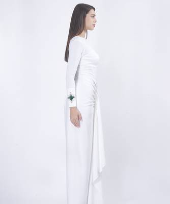 White crepe plain long dress 2