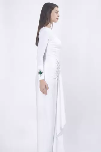 White crepe plain long dress