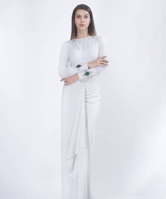 White crepe plain long dress 3