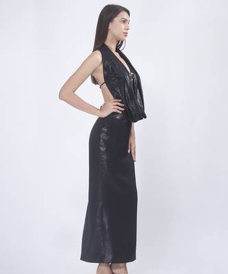 Black georgette plain long dress 3