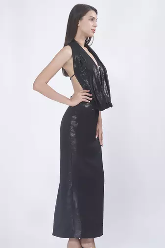 Black georgette plain long dress