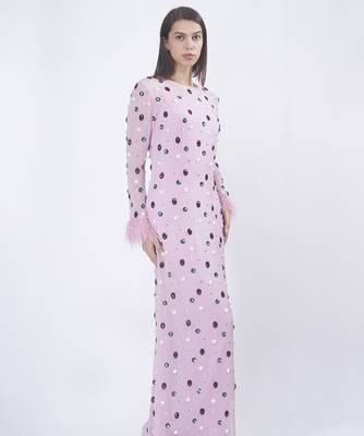 Pink georgette embroidered long dress 1