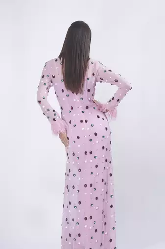 Pink georgette embroidered long dress