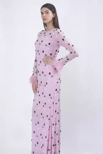 Pink georgette embroidered long dress