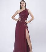 Burgundy georgette embroidered maxi dress