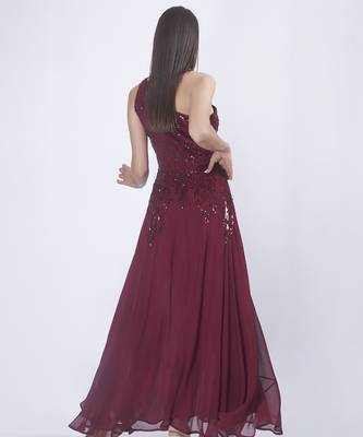 Burgundy georgette embroidered maxi dress 2