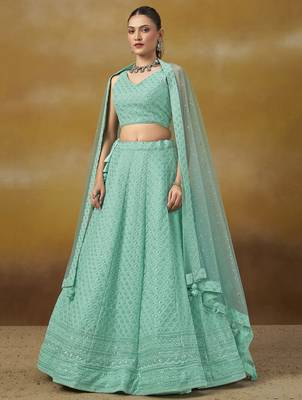 sky blue thread work georgettelehenga set choli with dupatta 7