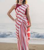  multicolor Abstract Stripe Print Muslin Cotton Saree