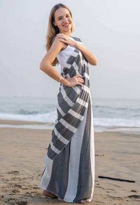  multicolor Abstract Stripe Print Muslin Cotton Saree 2