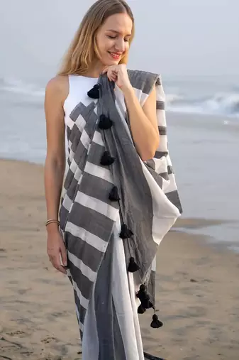  multicolor Abstract Stripe Print Muslin Cotton Saree