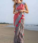  multicolor Abstract Stripe Print Muslin Cotton Saree