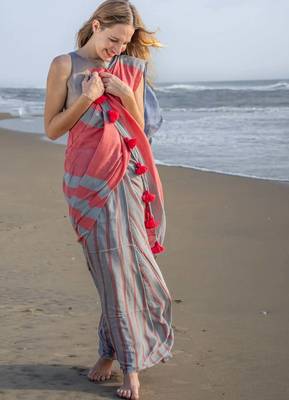  multicolor Abstract Stripe Print Muslin Cotton Saree 3