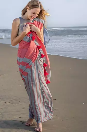  multicolor Abstract Stripe Print Muslin Cotton Saree