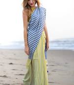  multicolor Abstract Stripe Print Muslin Cotton Saree