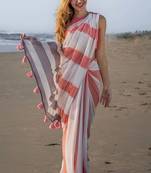  multicolor Abstract Stripe Print Muslin Cotton Saree