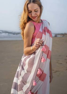  multicolor Abstract Stripe Print Muslin Cotton Saree 5