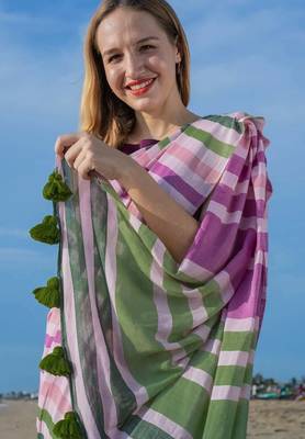  multicolor Abstract Stripe Print Muslin Cotton Saree 4