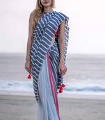  multicolor Abstract Stripe Print Muslin Cotton Saree