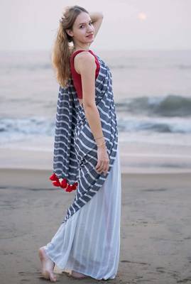  multicolor Abstract Stripe Print Muslin Cotton Saree 5