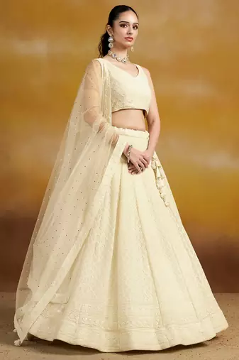 off white sequins georgette lehenga set choli with dupatta