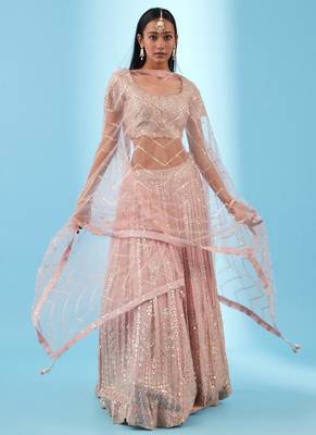 Georgette sequin Embroidered light Pink Lehenga Choli  3