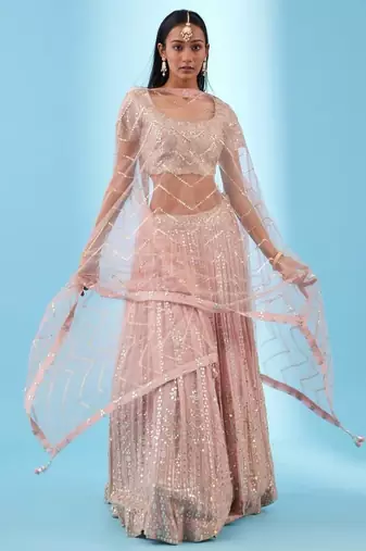 Georgette sequin Embroidered light Pink Lehenga Choli 