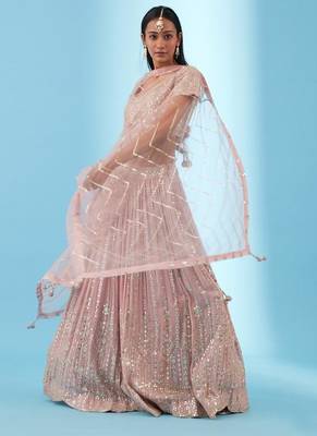Georgette sequin Embroidered light Pink Lehenga Choli  4