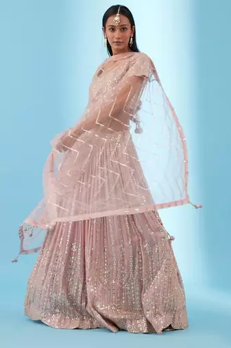 Georgette sequin Embroidered light Pink Lehenga Choli 