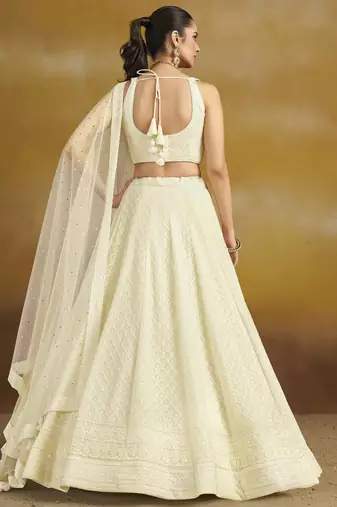 off white sequins georgette lehenga set choli with dupatta