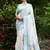  sky blue Kantha work Digital Print Zari Cotton linen Saree
