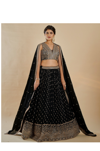 Black Georgette sequin Embroidered lehenga Choli  1