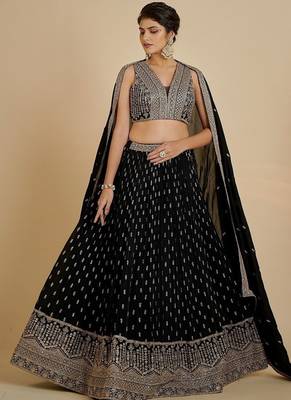 Black Georgette sequin Embroidered lehenga Choli  2