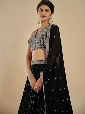 Black Georgette sequin Embroidered lehenga Choli  3