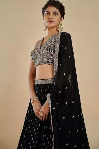 Black Georgette sequin Embroidered lehenga Choli 