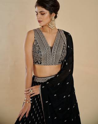 Black Georgette sequin Embroidered lehenga Choli  4