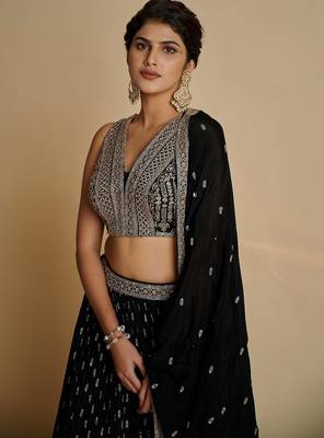 Black Georgette sequin Embroidered lehenga Choli  5