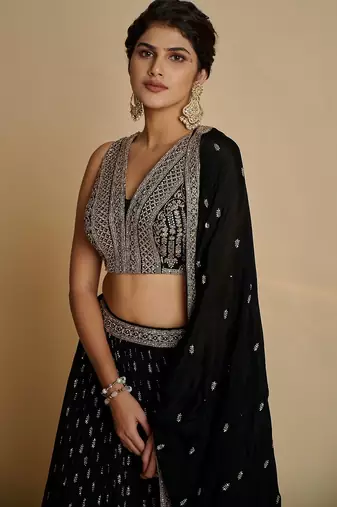 Black Georgette sequin Embroidered lehenga Choli 