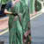 teal Ajarakh Print Assami Silk Saree With Unstitched Blouse