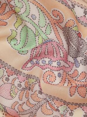 peach Kantha work Digital Print Zari Cotton linen Saree 4