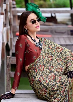 maroon Ajarakh Print Assami Silk Saree With Unstitched Blouse 2