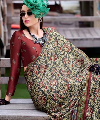 maroon Ajarakh Print Assami Silk Saree With Unstitched Blouse 3