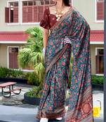 maroon Ajarakh Print Assami Silk Saree With Unstitched Blouse