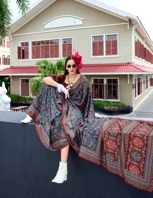 maroon Ajarakh Print Assami Silk Saree With Unstitched Blouse 3