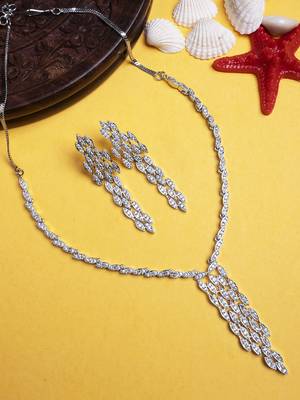 Handcrafted silver plated cz necklace set 1