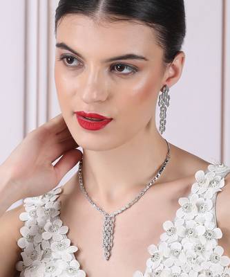 Handcrafted silver plated cz necklace set 2