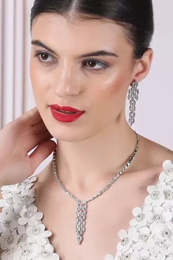 Handcrafted silver plated cz necklace set